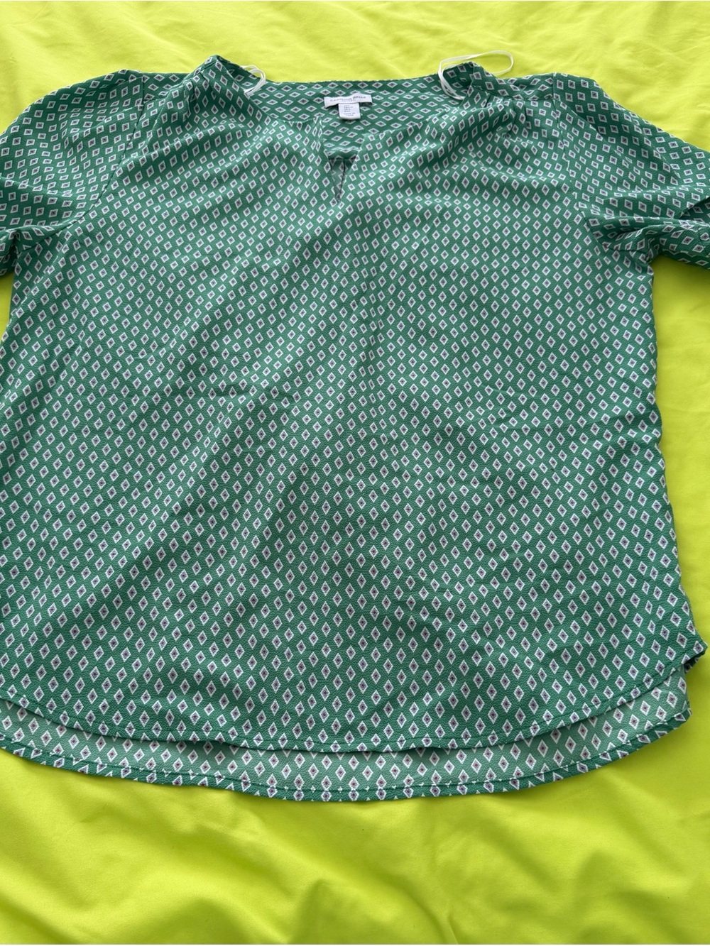 Carolina Belle Teal Green Geometric Short Sleeve Blouse